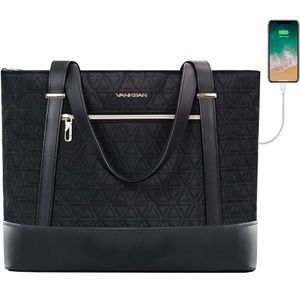 VANKEAN Professional Quilted Canvas Laptop/Tablet Shoulder Tote Bag (Black)